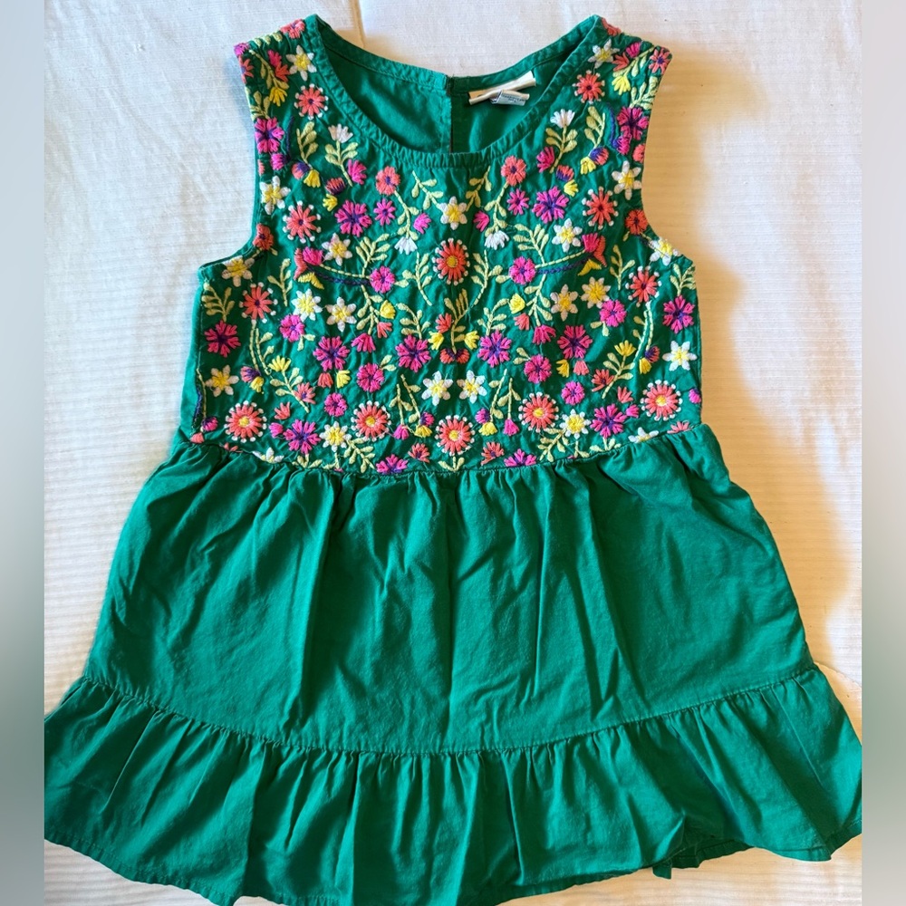 Floral Embroidered Green Kids Dress